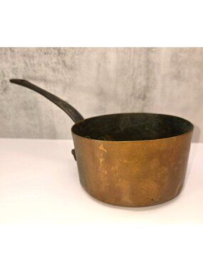 Vintage Handcrafted Copper Saucepan With Iron Handle Rustic Kitchenware BA206